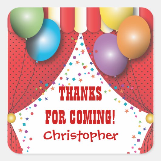 サーカスカーニバル誕生日サンキューステッカー スクエアシール (正面)
