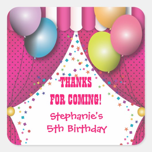 サーカスカーニバル誕生日サンキューステッカー スクエアシール (正面)