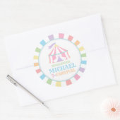 サーカスカーニバル誕生日サンキューラウンドラベル ラウンドシール (封筒)