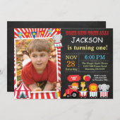 サーカスカーニバル誕生日パーティフォト招待状 招待状 (正面/裏面)