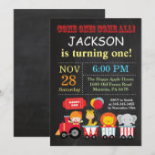 サーカスカーニバル誕生日パーティーの招待 招待状 (正面/裏面)