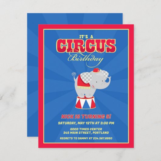 サーカスカーニバル誕生日パーティーの招待 招待状 (正面/裏面)