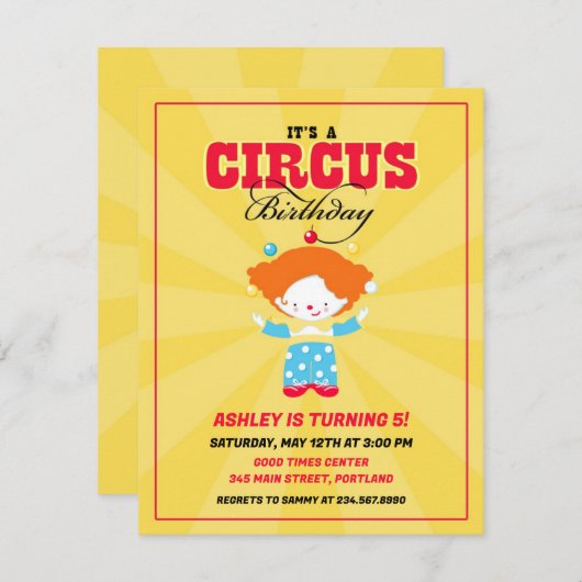 サーカスカーニバル誕生日パーティーの招待 招待状 (正面/裏面)