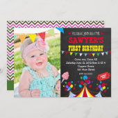 サーカスカーニバル誕生日パーティーの招待 招待状 (正面/裏面)