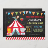 サーカスカーニバル誕生日パーティーの招待 招待状 (正面/裏面)