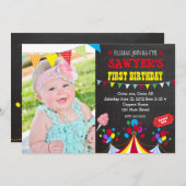 サーカスカーニバル誕生日パーティーの招待 招待状 (正面/裏面)