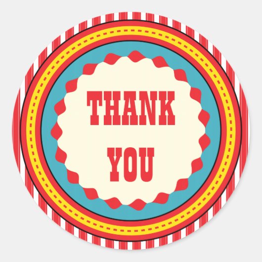 サーカスカーニバル誕生日パーティーサンキューステッカー ラウンドシール (正面)