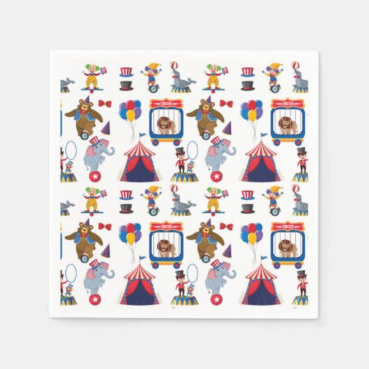サーカスカーニバル誕生日パーティーベビーシャワー スタンダードカクテルナプキン (正面)