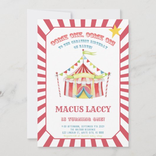 サーカスカーニバル誕生日パーティー 招待状 (正面)