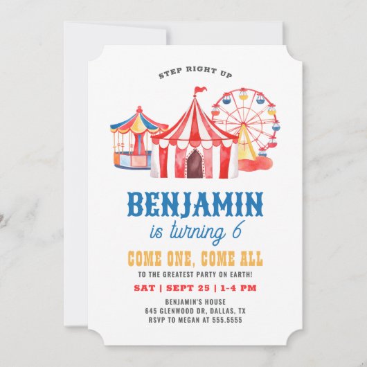 サーカスカーニバル誕生日 招待状 (正面)