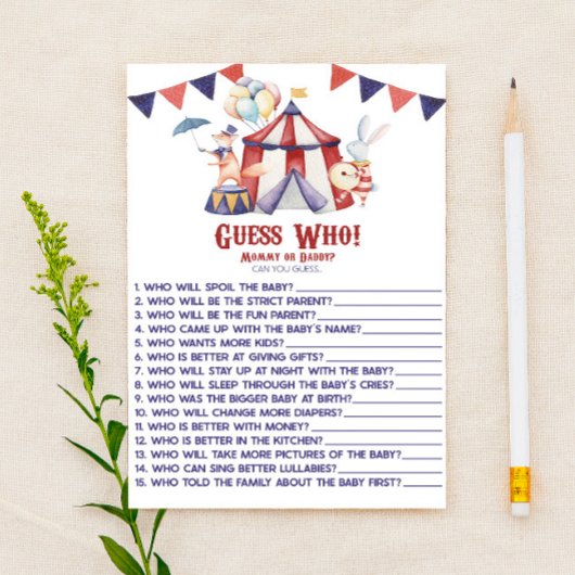 サーカスカーニバル誰を当てろ!赤ちゃんシャワーゲーム