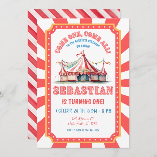 サーカスカーニバル1st誕生日パーティー 招待状 (正面/裏面)