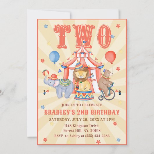 サーカスカーニバル&アニマルズ2nd誕生日招待状 招待状 (正面)