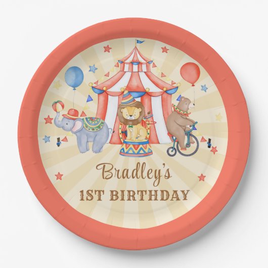 サーカスカーニバル&アニマルバースデーパーティー ペーパープレート (正面)