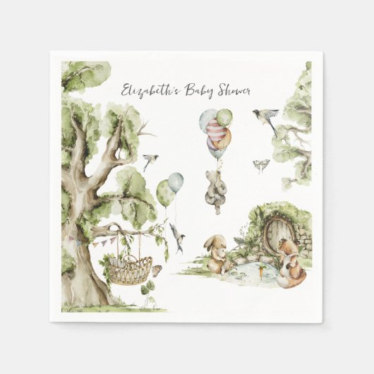 サーカスカーニバル |ウッドランド・フォレスト・ベビーシャワー スタンダードカクテルナプキン (正面)