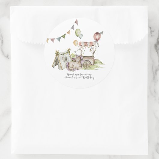 サーカスカーニバル |ウッドランド・ユニコーン誕生日パーティー ラウンドシール (バッグ)