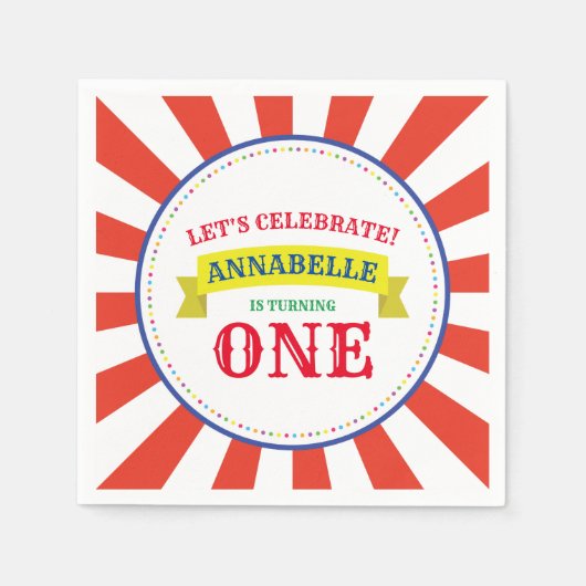 サーカスキュートキッズバースデーパーティーヴィンテージ スタンダードカクテルナプキン (正面)