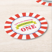 サーカスキュートキッズバースデーパーティーヴィンテージ ラウンドペーパーコースター (アングル)