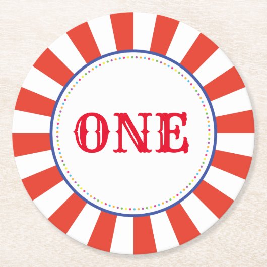 サーカスキュートキッズバースデーパーティーヴィンテージ ラウンドペーパーコースター (正面)