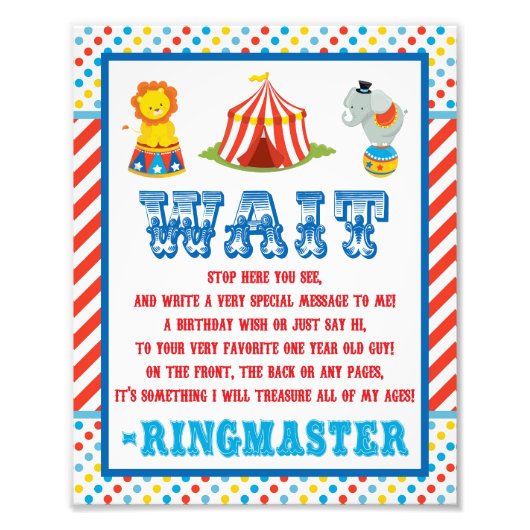 サーカスゲストブックサイン – 8" x 10インチ写真 フォトプリント (正面)