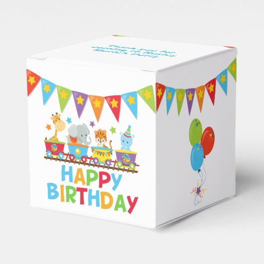 サーカスサファリトレインキュート子供の誕生日パーティー フェイバーボックス (正面サイド)