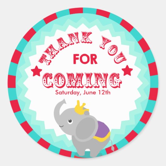 サーカスサンキューメッセージカード ラウンドシール (正面)
