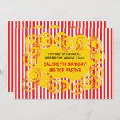 サーカスストライプおもしろいスワール誕生日パーティーの招待 招待状 (正面/裏面)