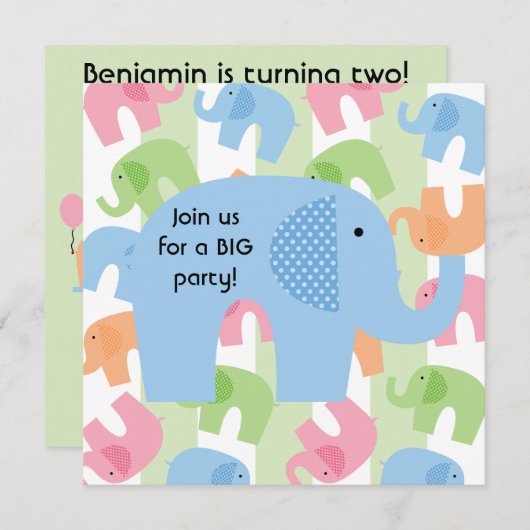 サーカスゾウカスタマイズズ誕生日招待状 招待状 (正面/裏面)