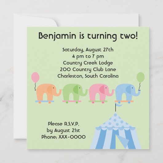 サーカスゾウカスタマイズズ誕生日招待状 招待状 (裏面)