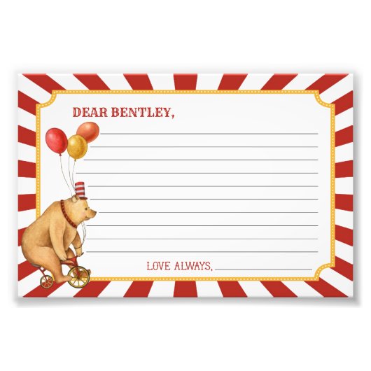 サーカスタイムカプセルカード(誕生日またはベビー) フォトプリント (正面)