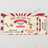 サーカスチケットサーカスショーボーイの第1誕生日パーティー 招待状 (正面/裏面)