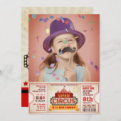 サーカスチケットパスフォト誕生日招待状 招待状 (正面/裏面)