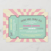 サーカスチケットピンクベビーシャワー招待状 招待状 (正面/裏面)