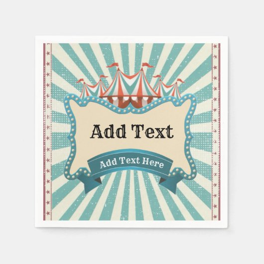 サーカスティール（緑がかった色）レッドテントヴィンテージバースデーパーティナプキ スタンダードカクテルナプキン (正面)