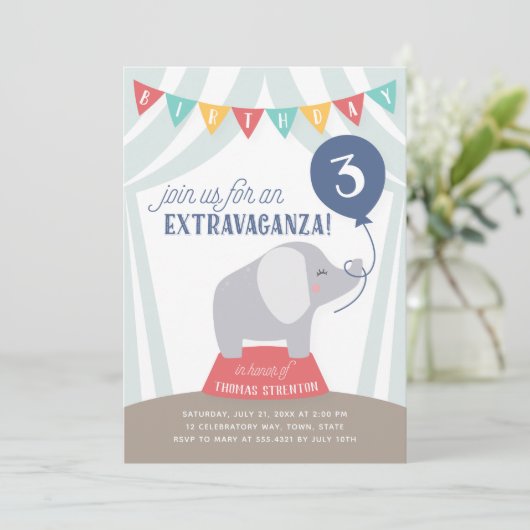 サーカステントエレファント誕生日 案内状 (スタンド正面)