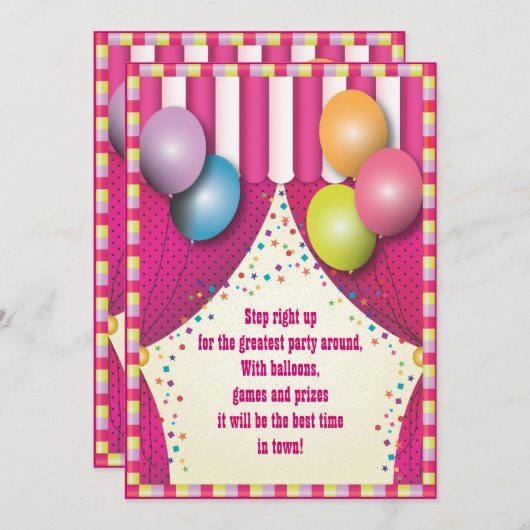 サーカステントカーニバルガールズバースデーパーティー 招待状 (正面/裏面)