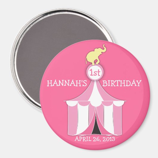 サーカステント&エレファントガールズバースデーパーティーマグネット マグネット (正面/裏面)