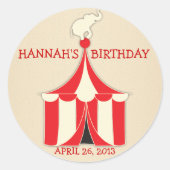 サーカステント&エレファント子供の誕生日パーティーシール ラウンドシール (正面)