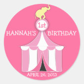 サーカステント&エレファント子供の誕生日パーティーシール ラウンドシール (正面)