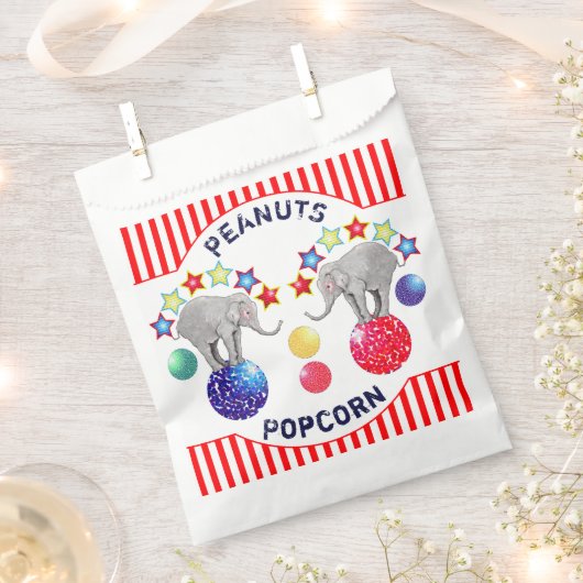 サーカステーマエレファントバースデーパーティートメント フェイバーバッグ (クリップ留めされた状態)