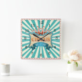 サーカステーマティール(緑がかった色)レッドテント スクエア壁時計 (ホーム)