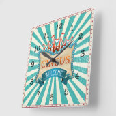 サーカステーマティール(緑がかった色)レッドテント スクエア壁時計 (傾斜)