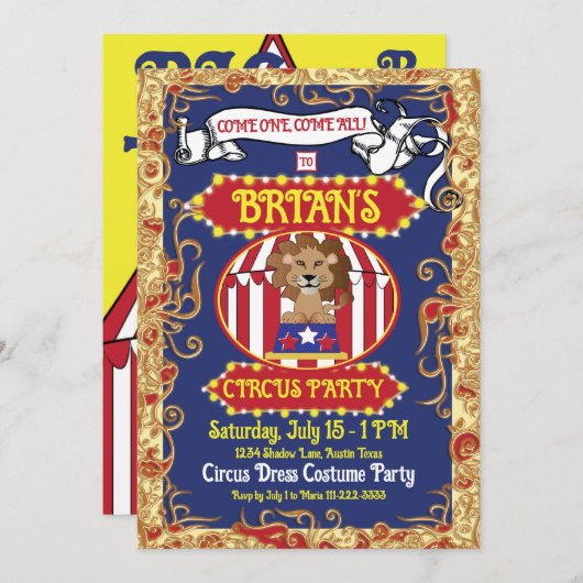 サーカステーマパーティーの招待状 招待状 (正面/裏面)