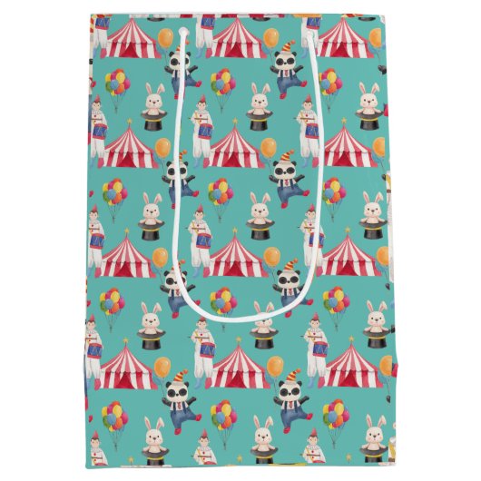 サーカステーマ誕生日すべての行事かわいい抱き枕 ミディアムペーパーバッグ (裏面)