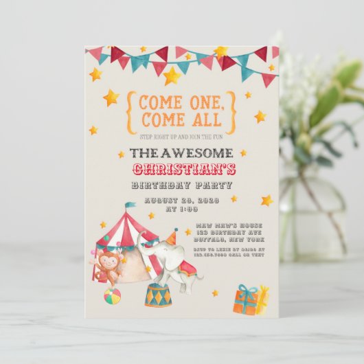 サーカステーマ誕生日パーティーの招待 招待状 (スタンド正面)