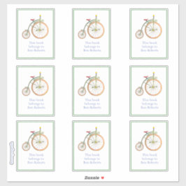 サーカスバイクグリーン蔵書票ステッカー シール