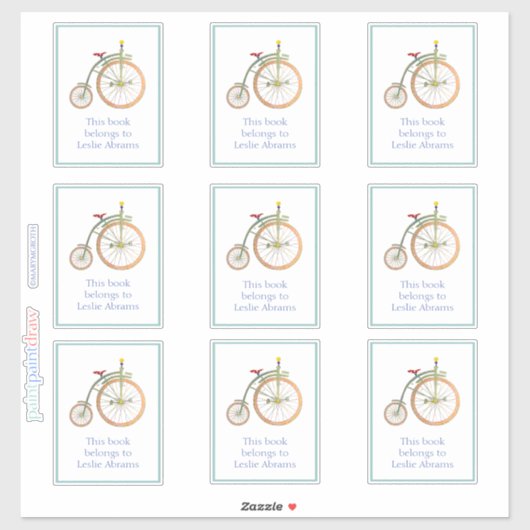 サーカスバイクブルー蔵書票シール シール (シート)