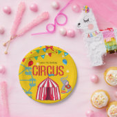 サーカスバースデーパーティーおもしろいイエローカラフル ペーパープレート (パーティー)