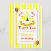 サーカスバースデーパーティーイエロー サンキューカード (正面/裏面)