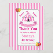 サーカスバースデーパーティーピンク サンキューカード (正面/裏面)